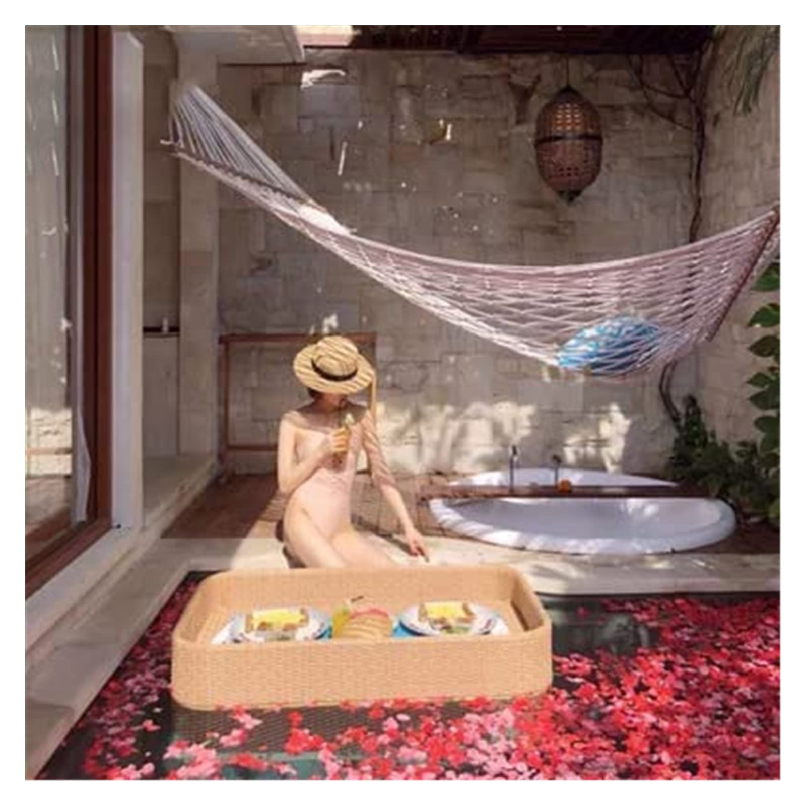 Luxury Floating Serving Tray Pool Tray Table, Rectangle Rattan Floating Tray, Stylish Floating Serving Tray Table and Bar, Waterproof Floating Breakfast Tray for Swimming Pool