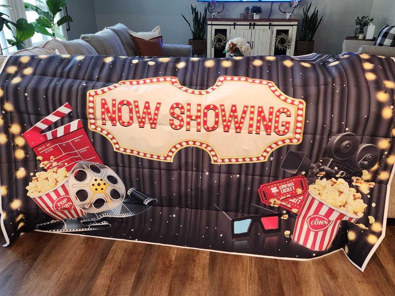 Movie Night Backdrop Now Showing Black Carpet Photography Backdrop Ceremony Dress-up Awards Theatre Birthday Party Banner Decorations Photo Booth Props