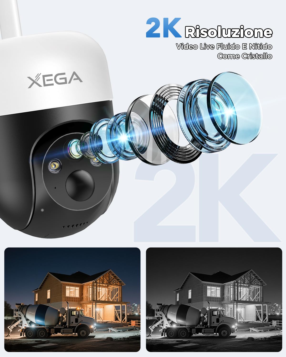 Xega Telecamera Solare 4G Esterno Con SIM Senza WiFi PTZ Notifiche App