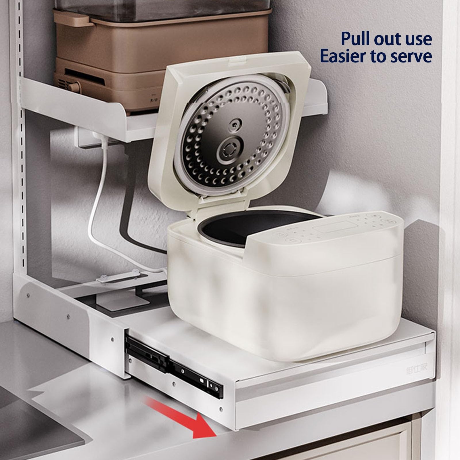 Soporte ajustable de 2 niveles para microondas con cajón para almacenamiento de encimera, estante extraíble para utensilios y vajilla (11.8 x 11.8 x 23 pulgadas)