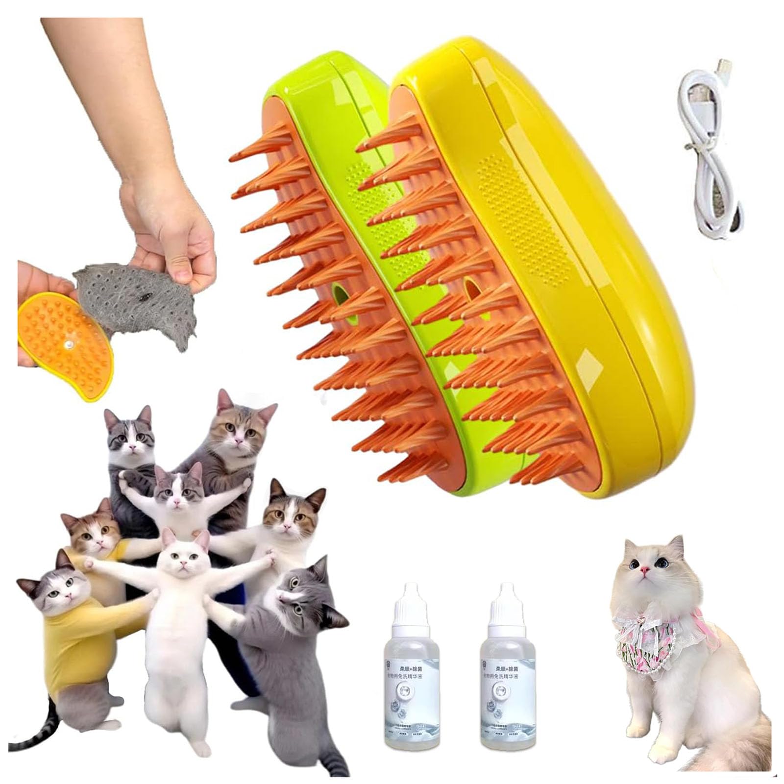 RedAeLSteamy Cat Brush - 3 In1 Cat Steam Brush,Cat Spray Massage Comb,Pet Hair Cleaner Brush,Rechargeable Cat Slicker Brush With Liquid Inlet,Eliminate Flying Hair And Tangled Hair (Mix+Essence * 2)