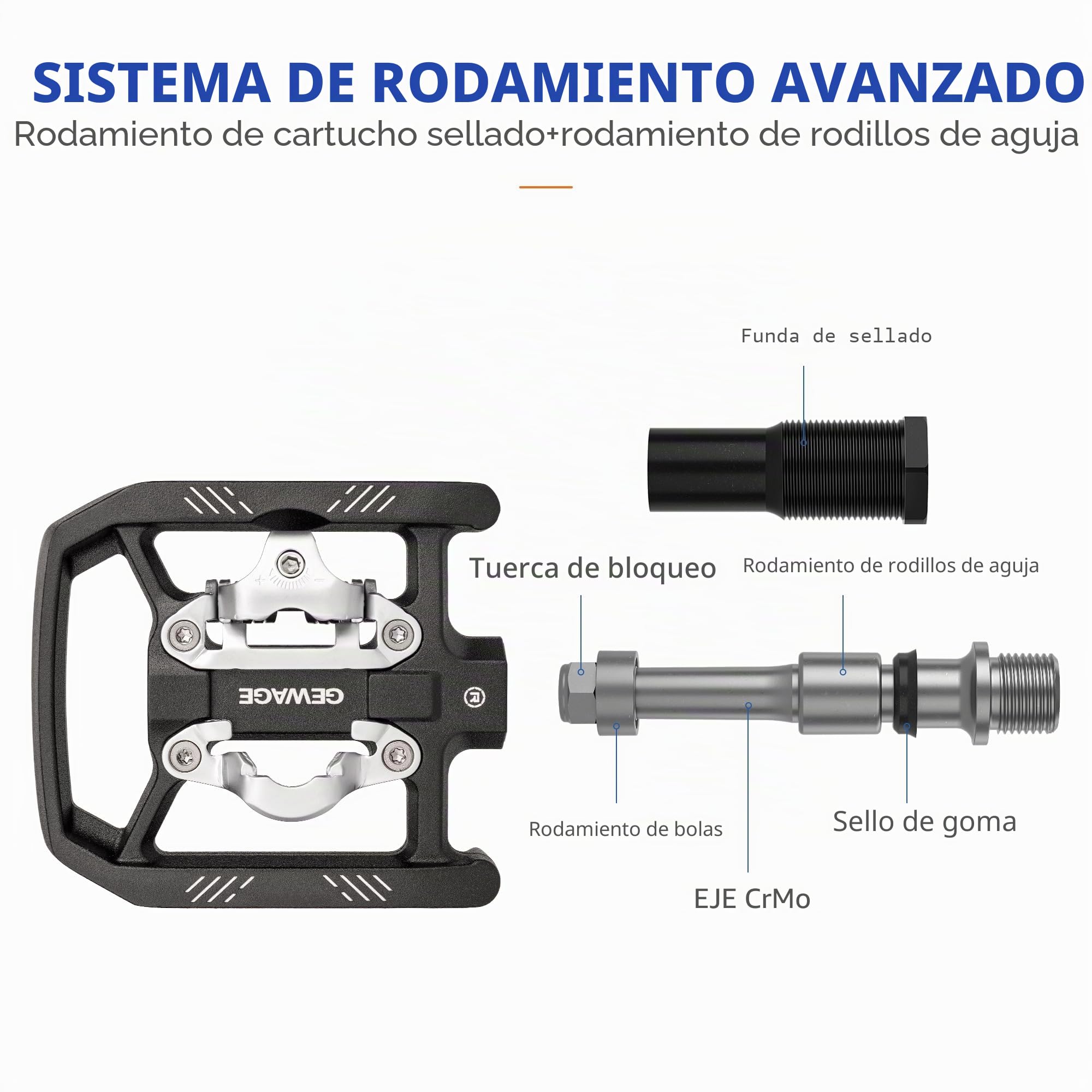 GEWAGE Pedales Bicicleta 2 en 1 SPD/Plataforma – Cuerpo de Aluminio CNC, Tensión Ajustable, Eje Chromoly, Pines Antideslizantes, Incluye 2 Calas SH51, para MTB, Trekking y Bikepacking