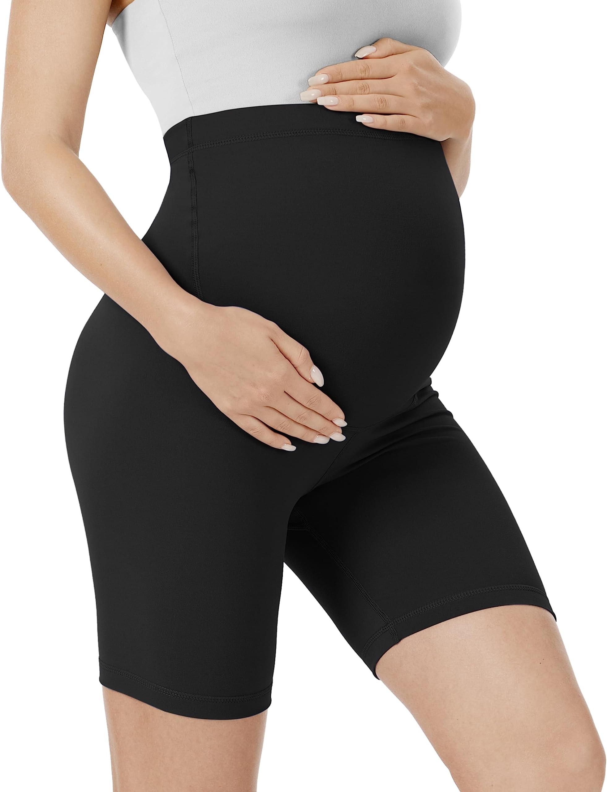 Creamlush Maternity Shorts Over The Belly Pregnancy Biker Shorts Lounge Yoga Pants (S-XL)