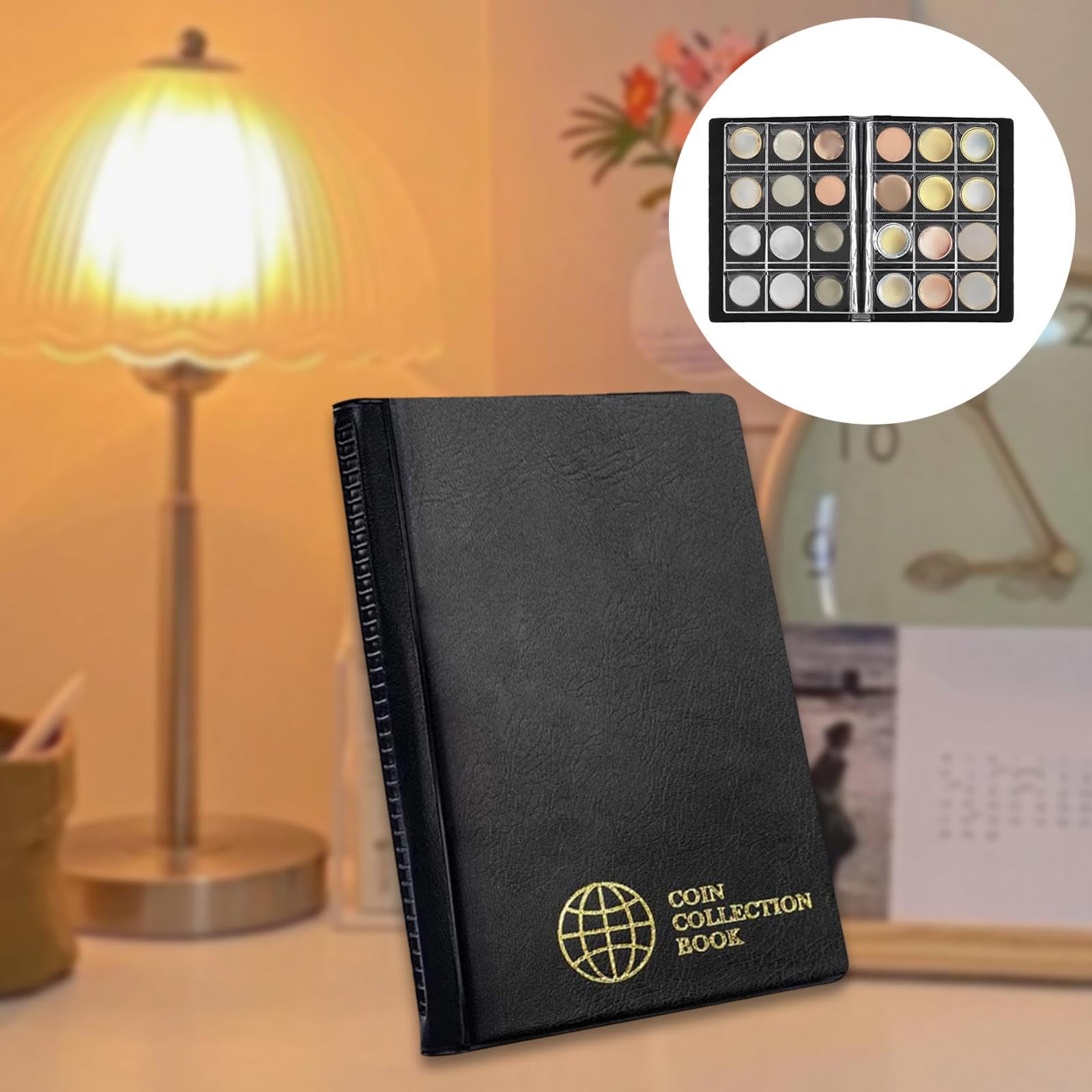 5 Pezzi Pagine per Collezione di Monete con 120 Tasche Trasparenti in PVC per Conservazione E Visualizzazione di Monete con Copertina in Pelle Pu per