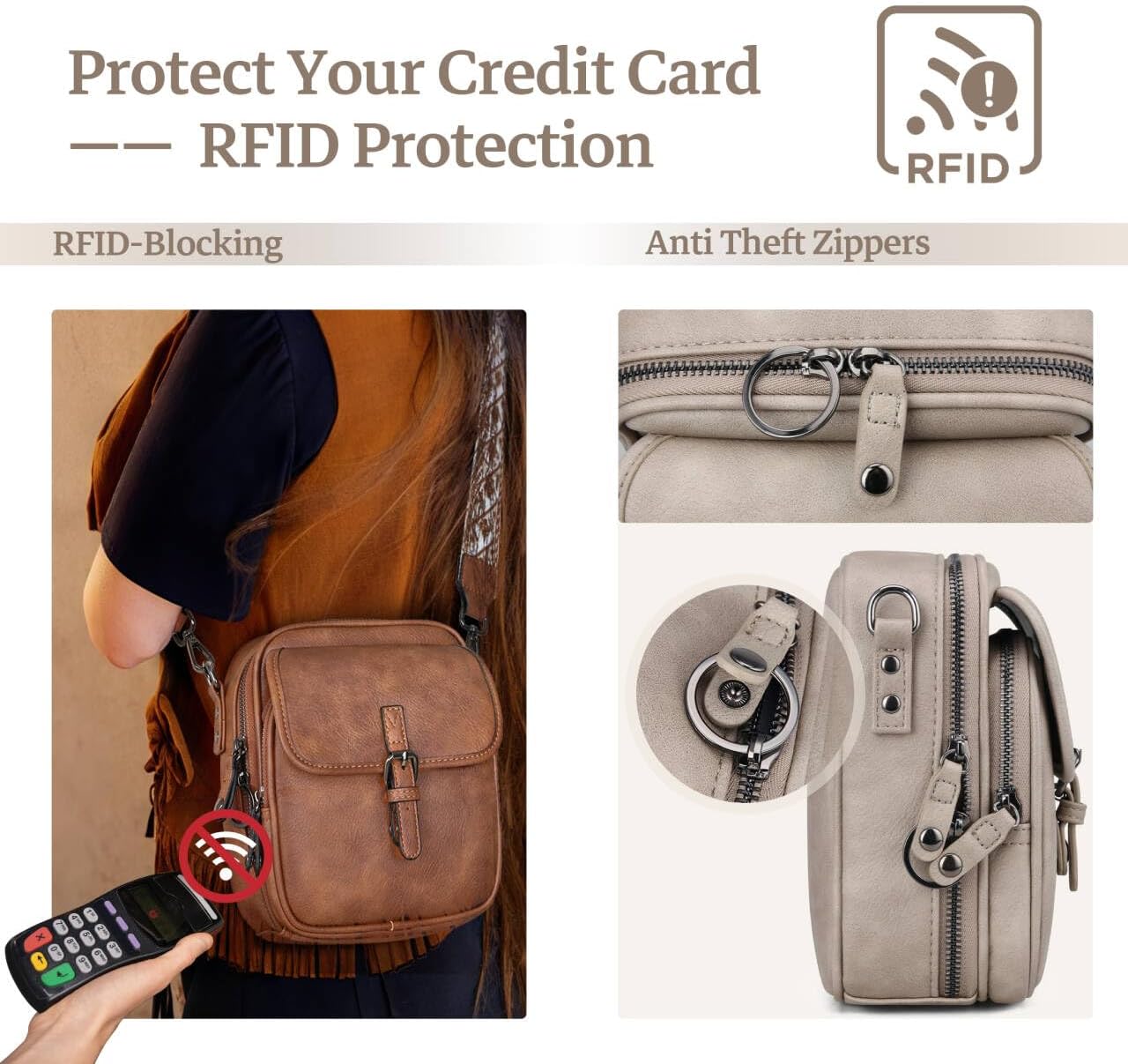 Leather Crossbody Bags for Women Small Messenger Bag Cell Phone Purse Shoulder Handbags with Rfid Card Slots - Image 4