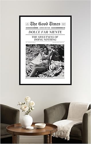 Miniatura 5 de Kate and Laurel Lienzo decorativo para pared enmarcado The Good Times Newspaper Dolce Far Niente por Honey Island Studio, 31 x 41, marco negro