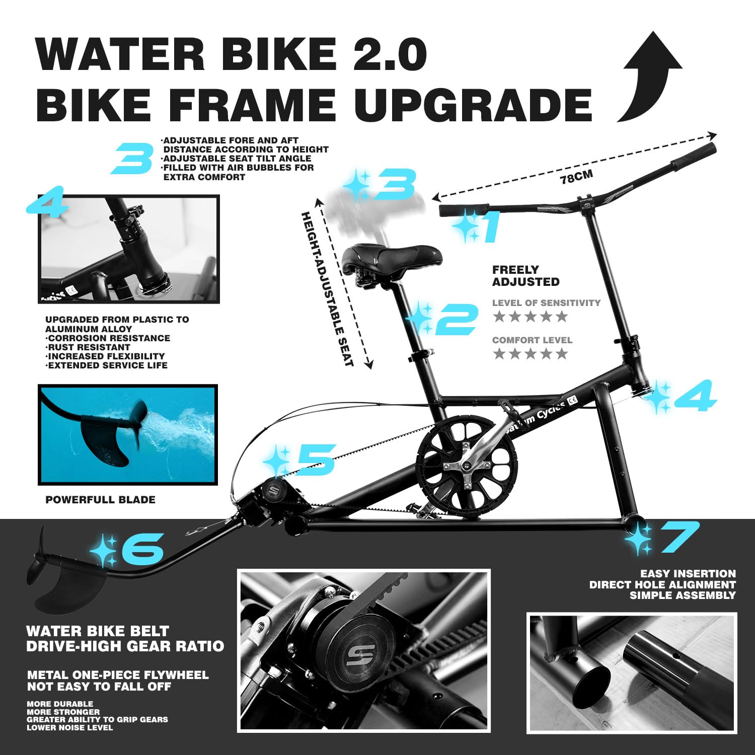 Spatium Gonfiabile Water Bike Grigio Pedal Boat Gommone da pesca Pedal Kayak Libera le mani per godersi l'acqua e la pesca Bicicletta gonfiabile