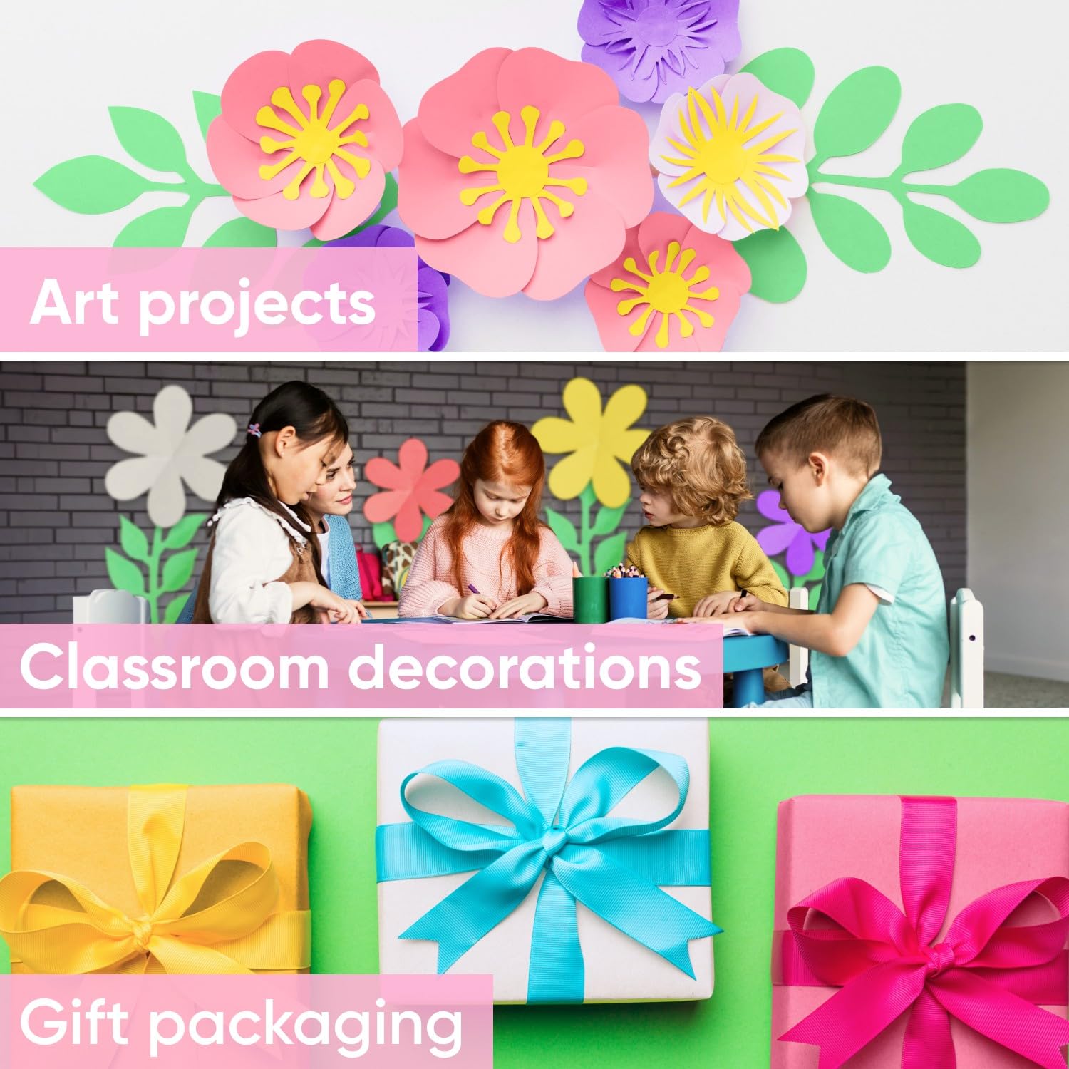 Lot de rouleaux de papier kraft pour la fête des mères (30,5 x 30,5 m) – Rose, blanc, lilas, jaune, vert clair – Fabriqué aux États-Unis pour travaux manuels, bricolage, école, emballage