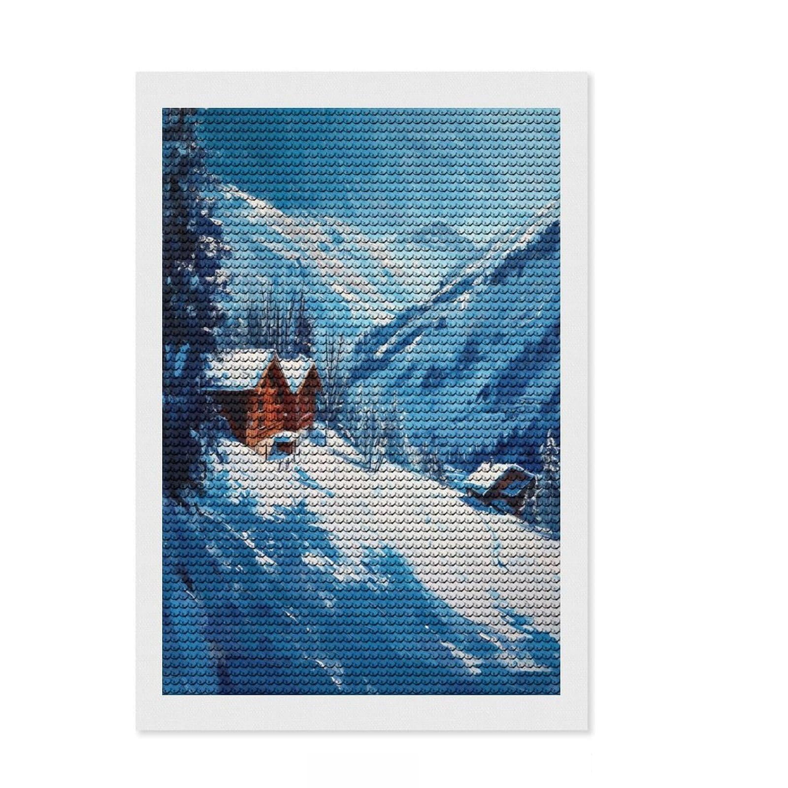 Junmoney Mountain Retreat Diamond Art Canvas 8"x12", Sparkling Round Gems, Neat Printed Canvas, with Tool Kit, Office Decor, Printed Canvas