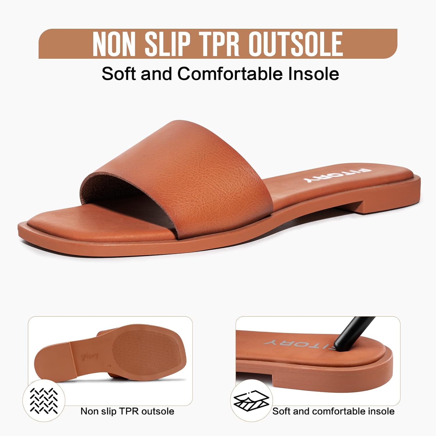 FITORY Women's Slide Sandals Fashion Square Open Toe with Cushioned Footbed Slippers for Beach Size - Image 4