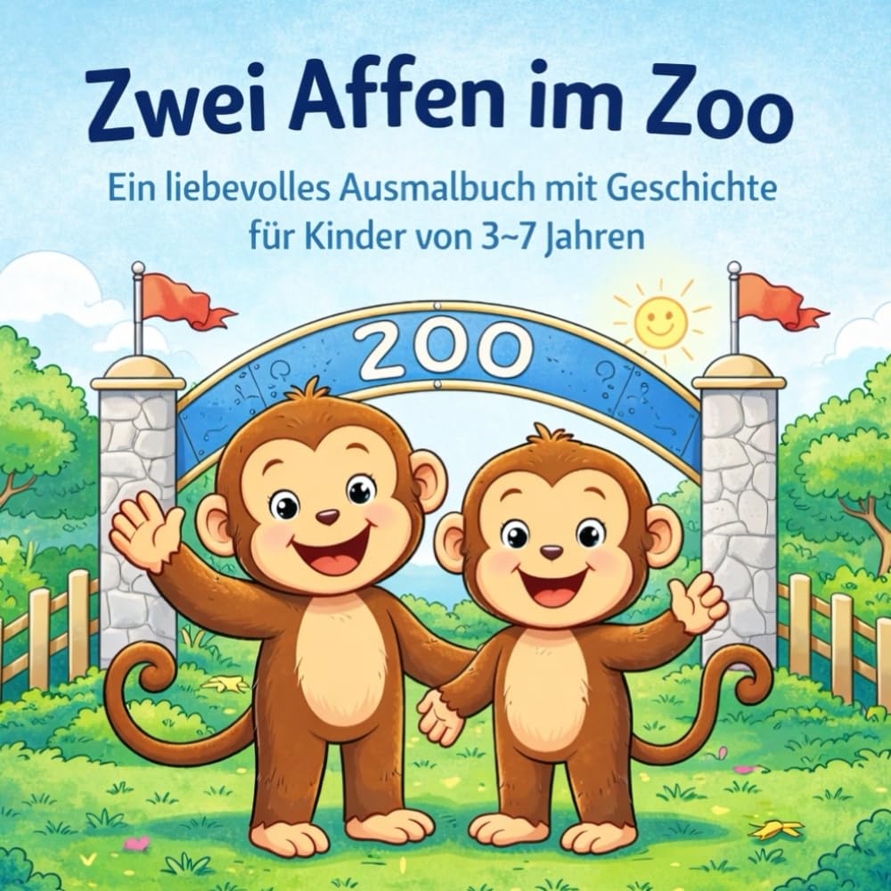 Zwei Affen im Zoo: Ein liebevolles Ausmalbuch mit Geschichte für Kinder von 3–7 Jahren (Kindermalbücher)