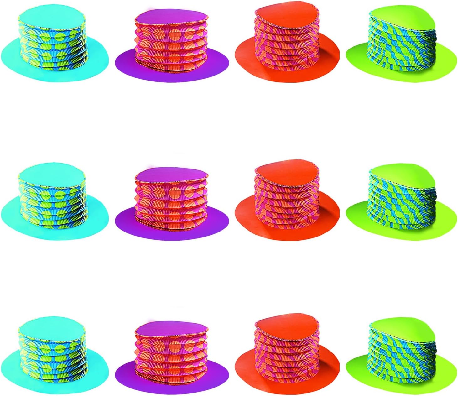 Fun Express Accordion Top Hat Party Hats Set of 12 - Colorful Mad Hatter Tea Party Decorations for Birthday Celebrations | Funny Costume Hats for Kids & Adults Circus Clown Events