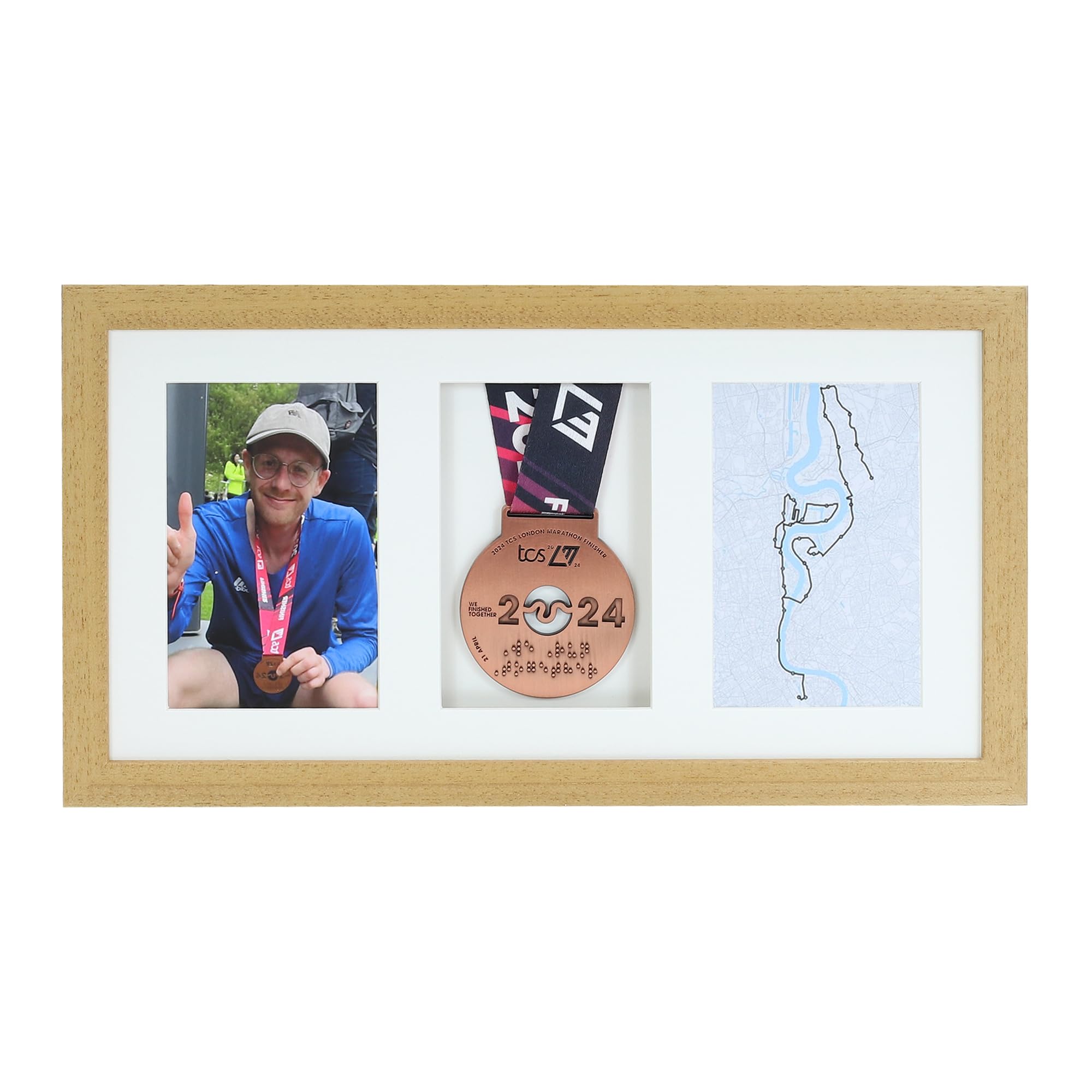 Medal display Frame with Apertures for Bib and Photo. Handmade. Perfect for Runners, Swimmers, Cyclists, Athletes | Marathon Medals