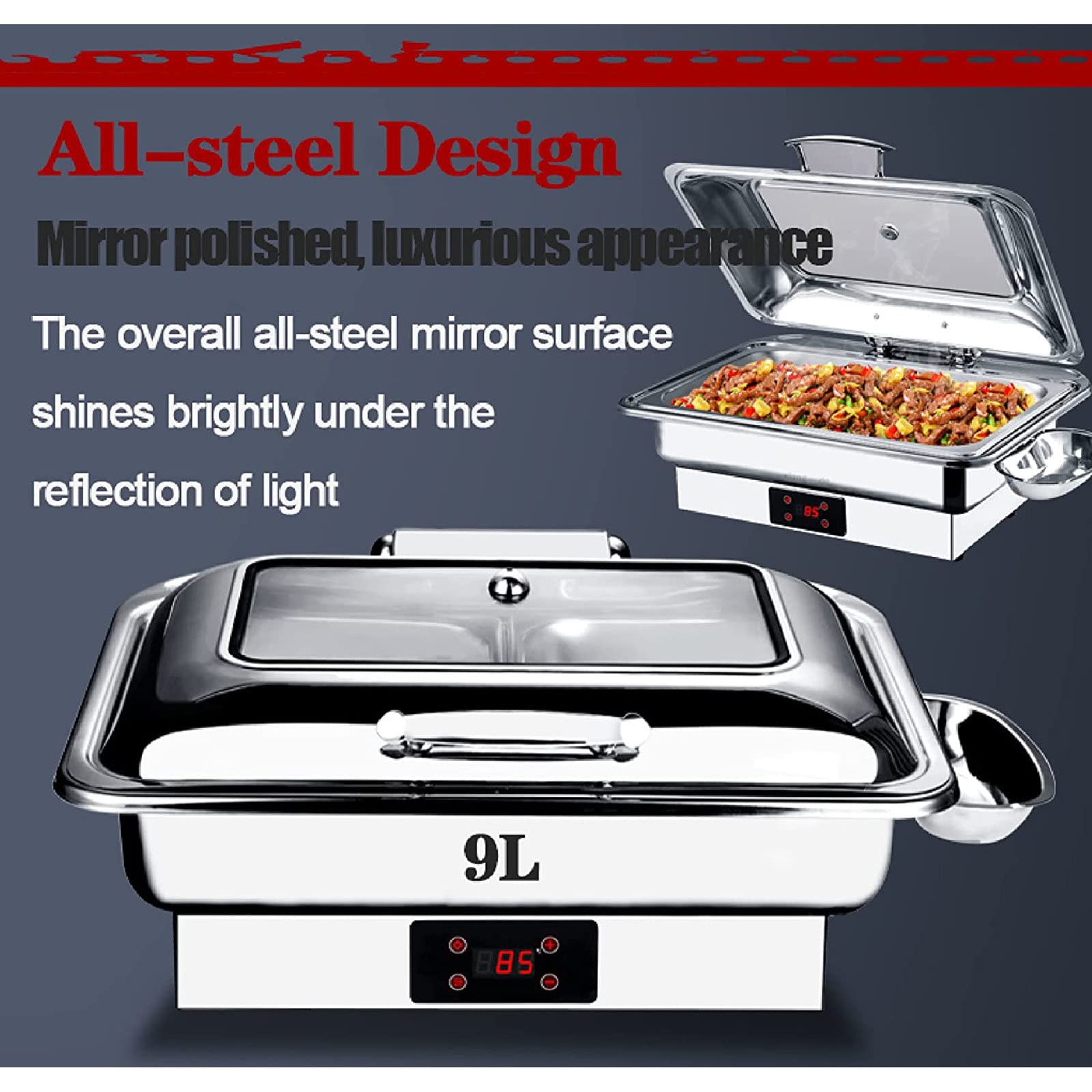 Chafing Dish per Buffet And Ristorante Dell'hotel, 9L Chafing Dish da Tavolo Contenitore Termico Scalda Cibo con Clip per Pasti e Schermo Digitale - Mantenere Il Cibo in Caldo,B