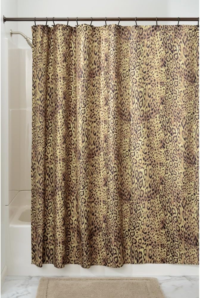 iDesign Cheetah Fabric Shower Curtain, Polyester Shower Screen with Cheetah Pattern Design, Brown