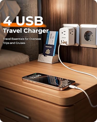 Miniatura 4 de LENCENT Adaptador de enchufe de viaje europeo, adaptador de enchufe plegable de EE. UU. a Europa con 4 tomas, adaptador de cargador de 4 USB (2 USB