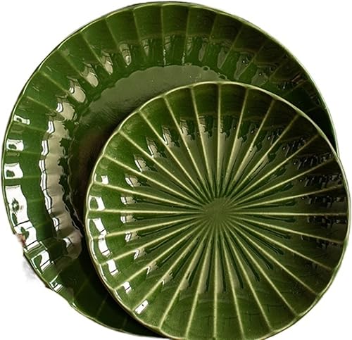 MSMMZ Platos de comedor en forma de hoja de loto verde placa de color sólido novedad creativa combinada con placa de cerámica