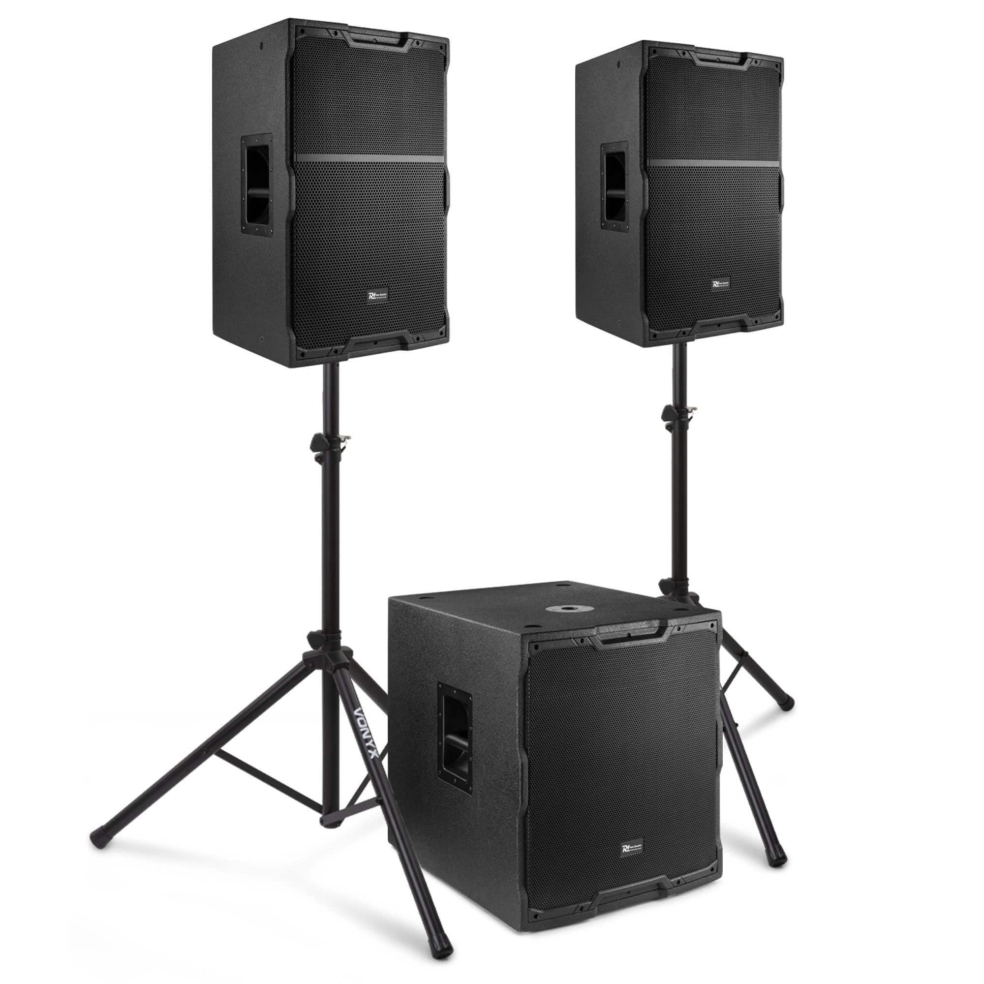 PDY2-4 - Sistema de Sonido Activo 2600W con subwoofer y Bluetooth, DSP Profesional, Entrada de micrófono, Soportes Ajustables, Respuesta de 30 Hz - 20 000 Hz, Ideal para DJ, Bandas y Eventos