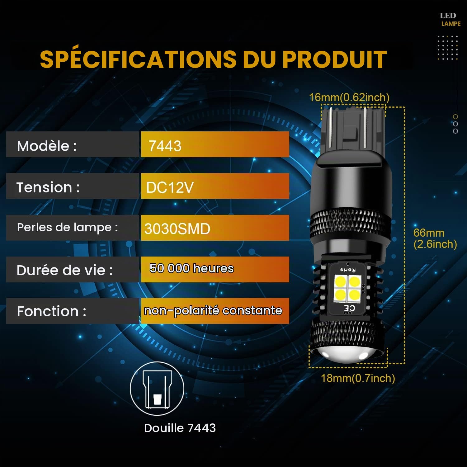 Keiurot 7443 7444NA Ampoule W21/5W Ampoules LED Utilisé Pour Feux de Recul Feu Arrière Phares Antibrouillard DRL Feux de Jours Ampoules de Stop Pour Voiture et moto Blanc 2PCS