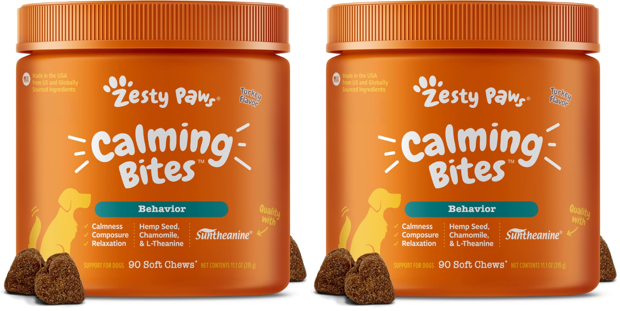 Zesty Paws Calming Chews for Dogs - for Everyday Stress, Relaxation, Composure, and Separation Turkey 90 Count (Pack of 2)