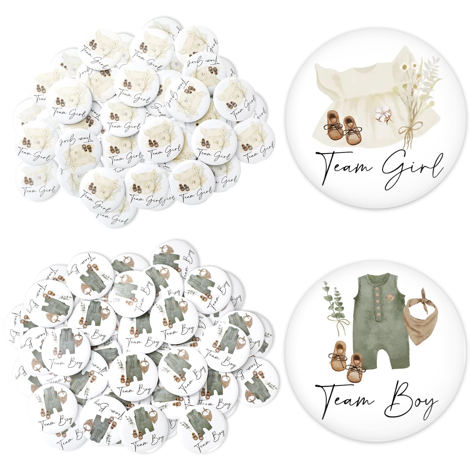 JarThenaAMCS Baby Clothes Gender Reveal Button Pin Team Girl Boy Button Cute Metal Pin Badge for Baby Shower Party Favor Game Supplies, 1.5 Inch