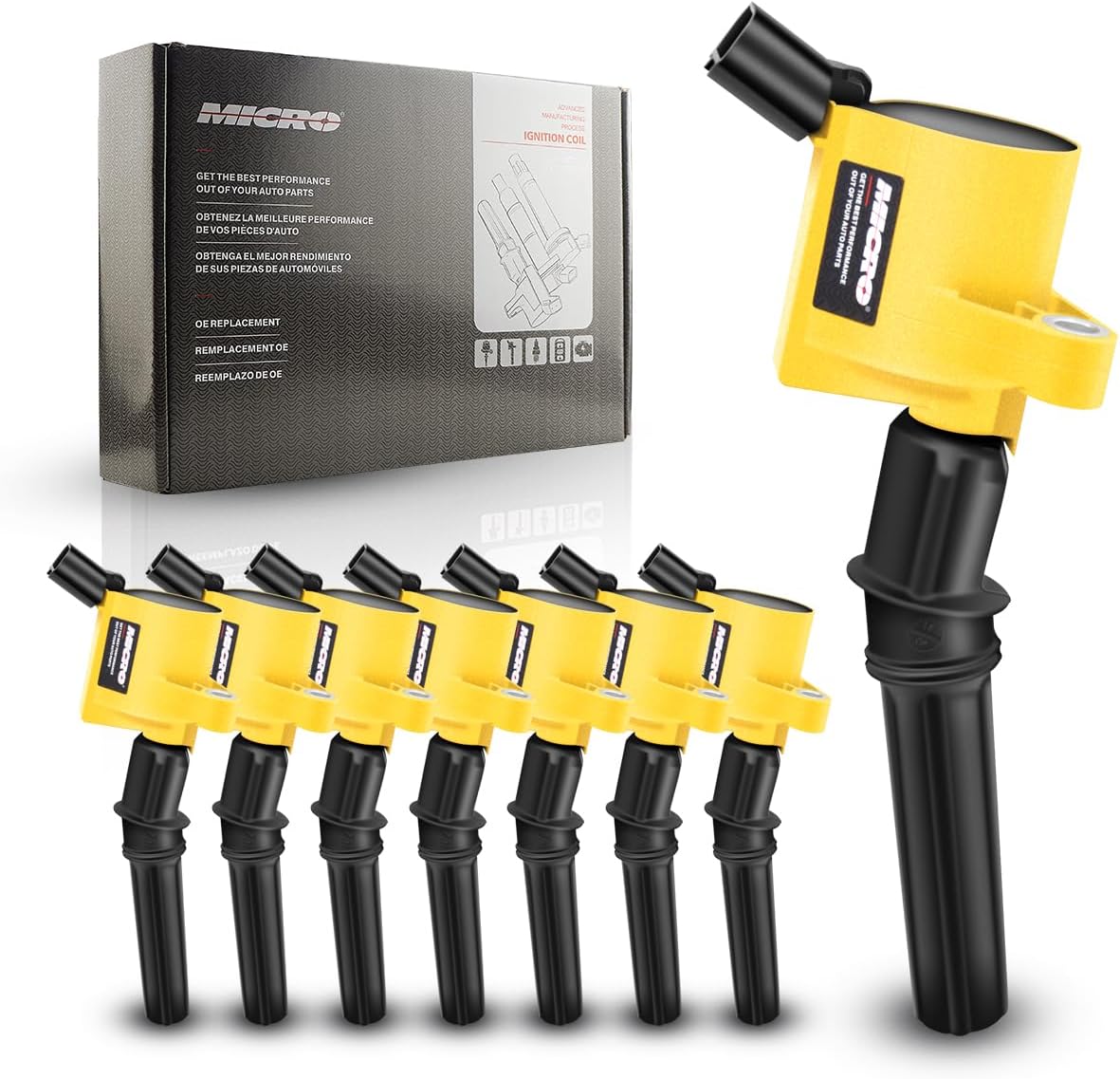 Micro Set of 8 Curved Boot Ignition Coils Pack Compatible with Ford F150 E250 Explorer Lincoln Navigator Mercury 4.6L 5.4L V8 Replacement for DG508 C1454 1L2U12029AA