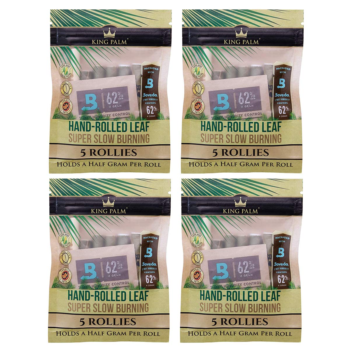 KING PALMRollies Size Cones - (4 Packs of 5, 20 Rolls Total) - Natural Pre Roll Palm Leafs - Pre Rolled Cones - All Natural Cones - Corn Husk Filter - Preroll Cones - Prerolled Cones with Filter