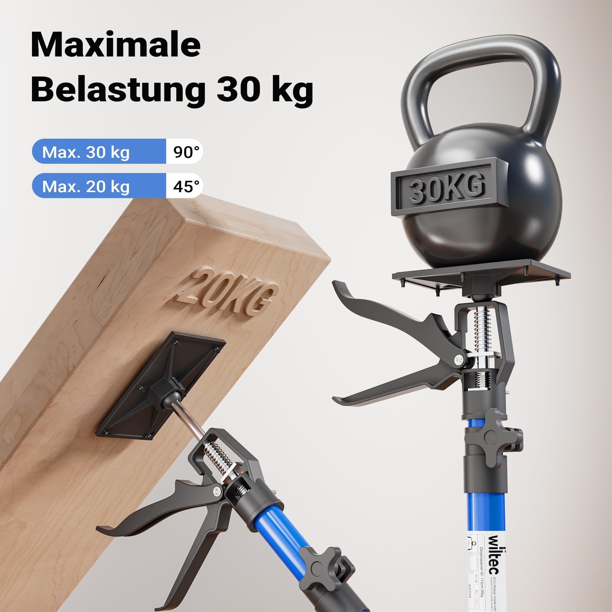 Wiltec Zargenspanner 3er Set, stufenlos 51-113,05 cm mit max. 30 kg Tragkraft, Türzargenspanner mit neigbaren Druckplatten, Montagestütze für Türrahmen, Türzargen
