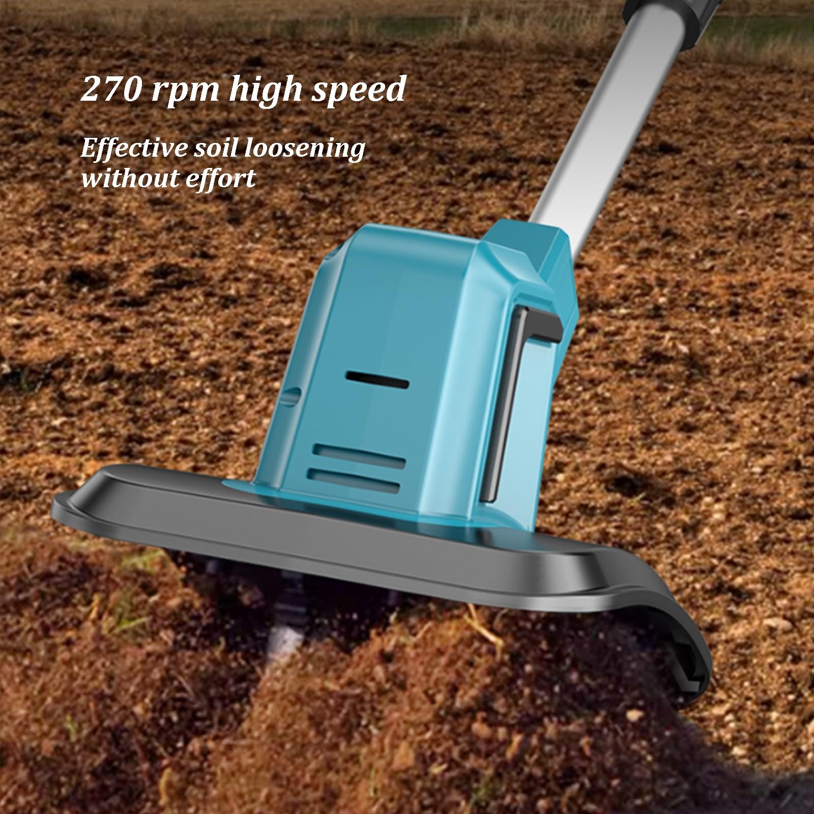 Cultivador Eléctrico Inalámbrico para Jardinería, Motocultor De 270 RPM, Motor Sin Escobillas, Batería De Larga Duración, Cultivador Eléctrico para Huertos(6000 mAh Battery)