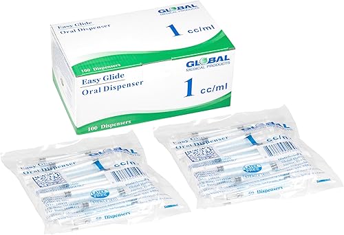Easy Glide Jeringa oral de 0.0 fl oz y 1 cc, tapas incluidas, ideal para medicina oral y cuidado del hogar, 100 unidades