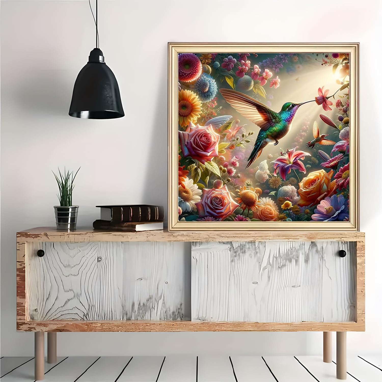 Hummingbird Flower Sunrise Diamond Art Painting Kits for Adults, Diamond Painting Kits for Adults Beginners, 5D DIY Full Drill Diamond Dot Gem Art Kits for Adult, Home Wall Decor 13.8x13.8 Inch image 4
