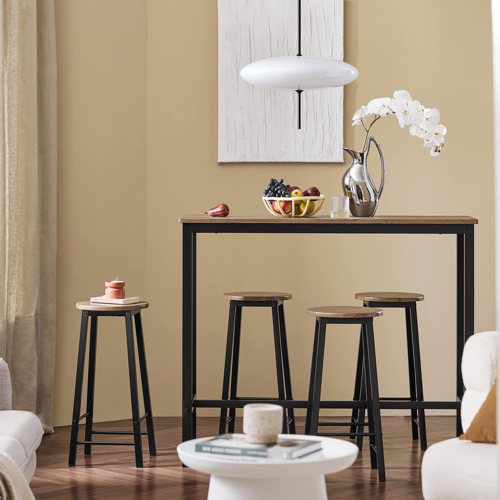 SoBuy Set Tavolo da Bar Alto con 4 Sgabelli - Tavolo Salvaspazio per Cucina Piccola e Balcone, Stile Industriale Moderno - Tavolino Alto da Esterno per Giardino o Terrazzo Nero OGT22-SCH