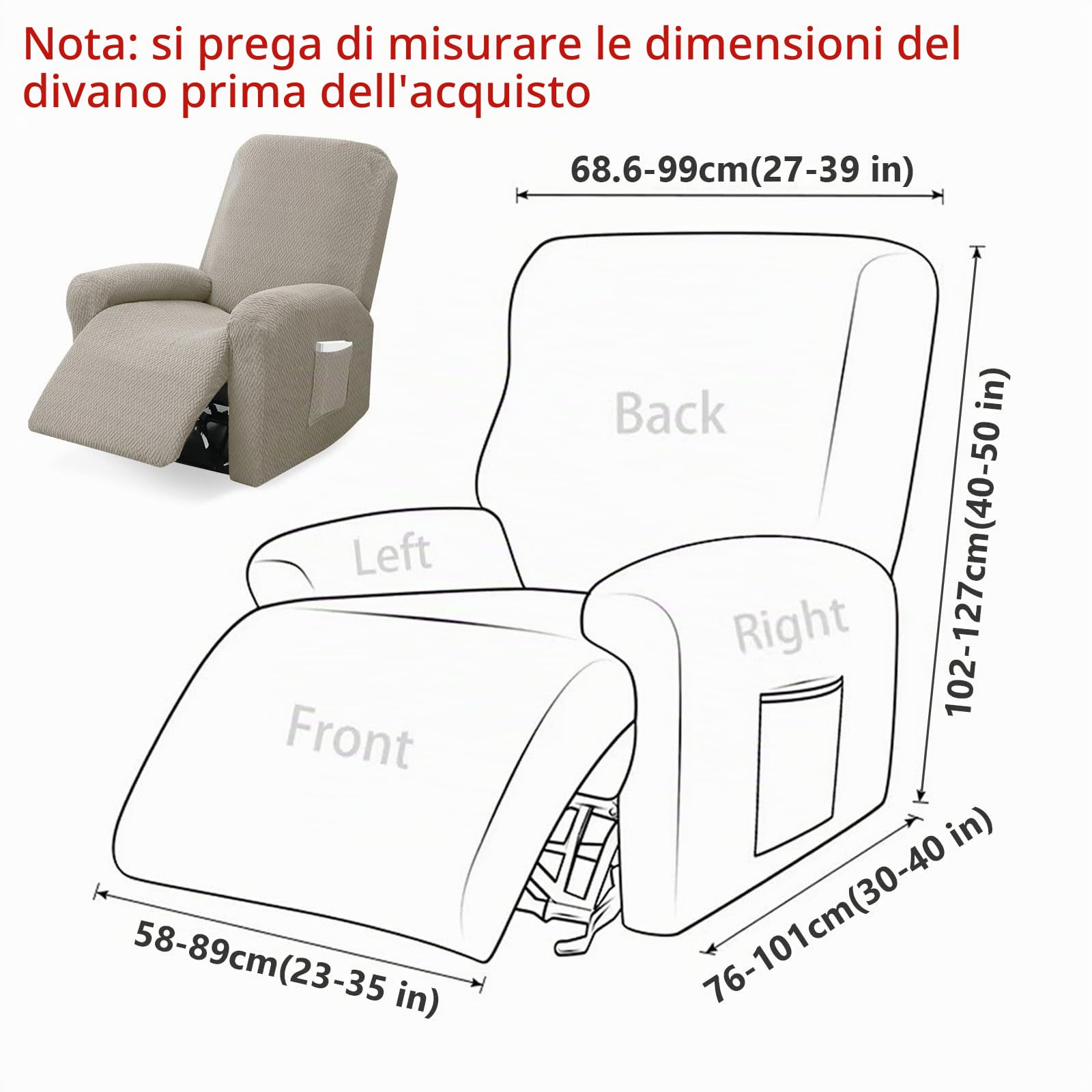 Copripoltrona 4 Pezzi per Poltrona Relax - Rivestimento Completo in Velluto per Poltrona Reclinabile e Poltrona TV con Tasche - Adatto per Soggiorno e Sala da Pranzo