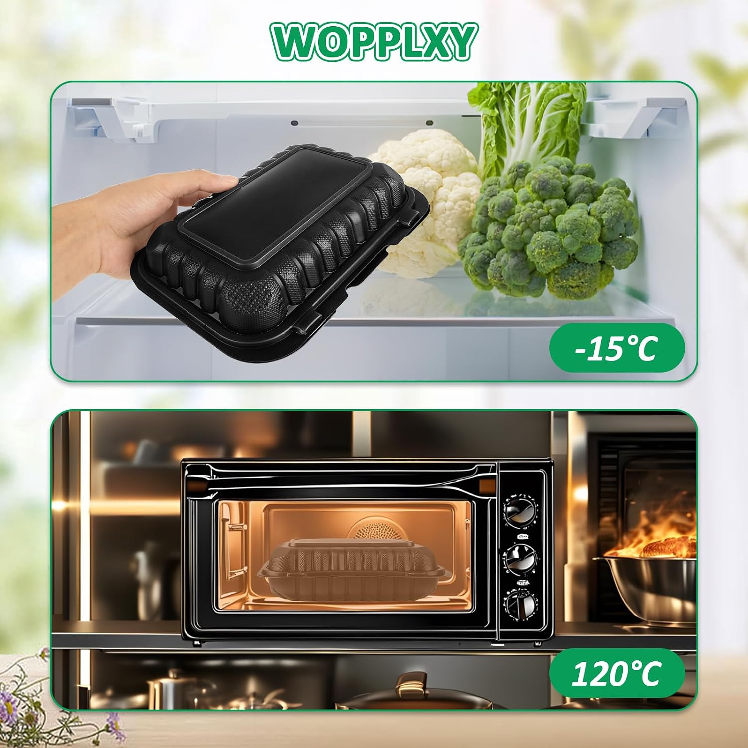 WOPPLXY 50 Pack 27 OZ Clamshell Food Containers, 9 x 6 Inch Plastic To Go Containers with Lids, BPA Free Reusable Plastic Clamshell Take Out Containers, Disposable To Go Boxes for Food Storage, Black