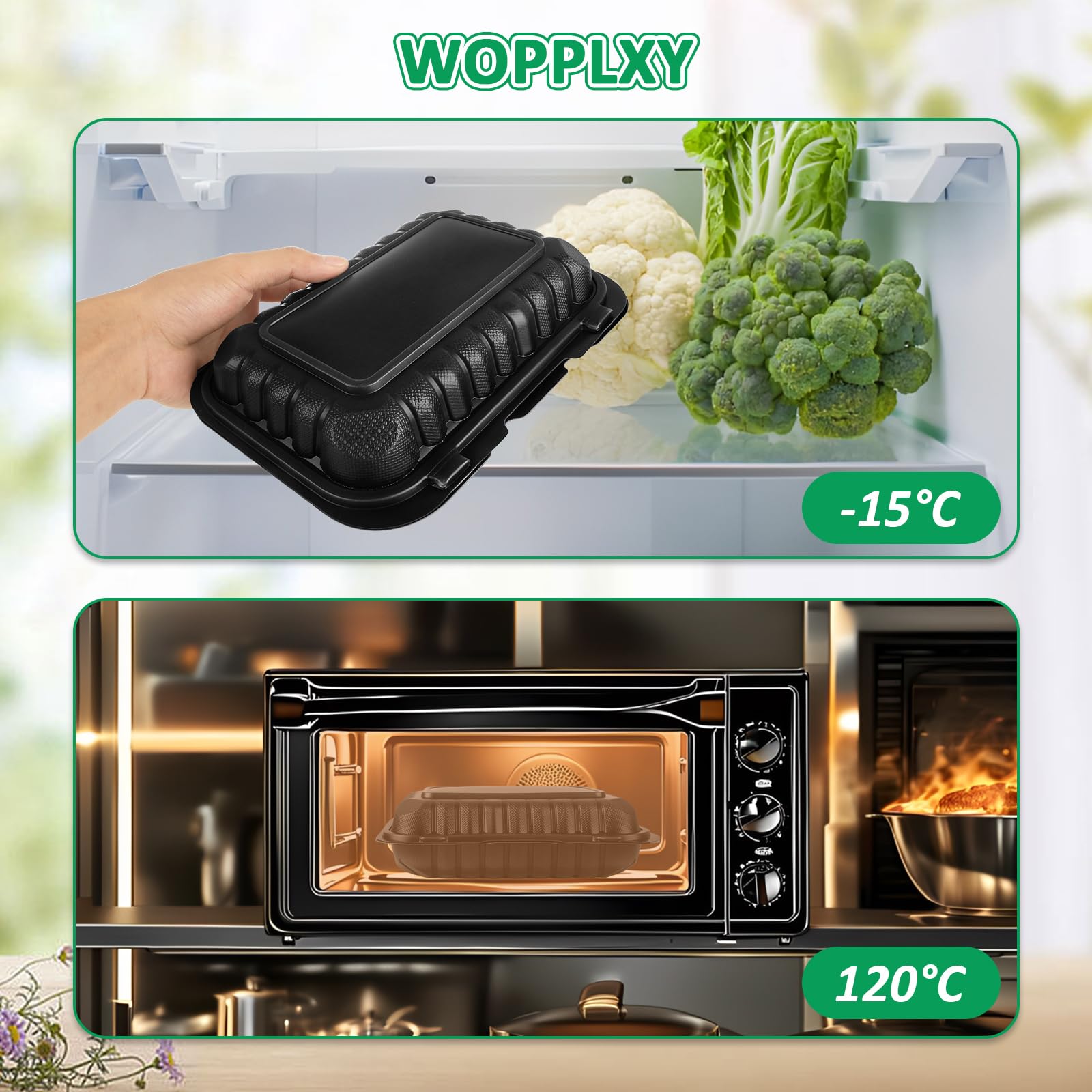 WOPPLXY Paquete de 50 recipientes de plástico para alimentos de 27 onzas, recipientes de plástico de 9 x 6 pulgadas con tapas, cajas de plástico reutilizables sin BPA, cajas desechables para