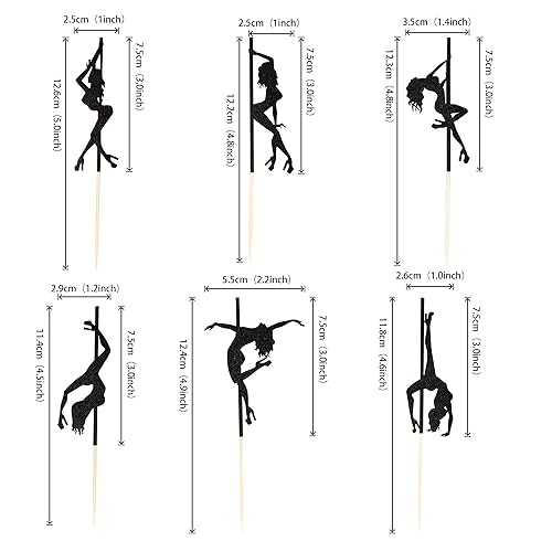 Miniatura 2 de 36 piezas de decoración de cupcakes para niña de baile de poste negro con purpurina para cupcakes, despedidas de soltera, despedidas de soltera,