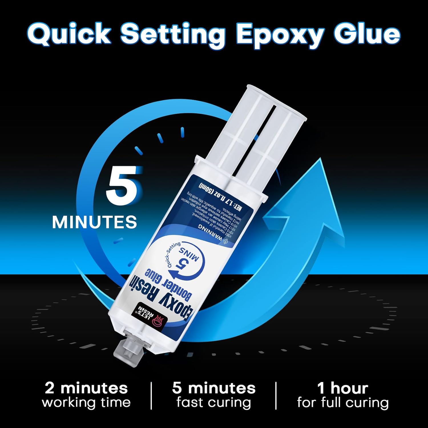 LET'S RESIN 5 Minute Epoxy Glue 3.4oz, Clear High Strength Adhesive 2-Part Epoxy with Mixing Tools, Waterproof Fast Cure Resin Glue for Wood, Ceramics, Plastic, Glass, Metal, Repair