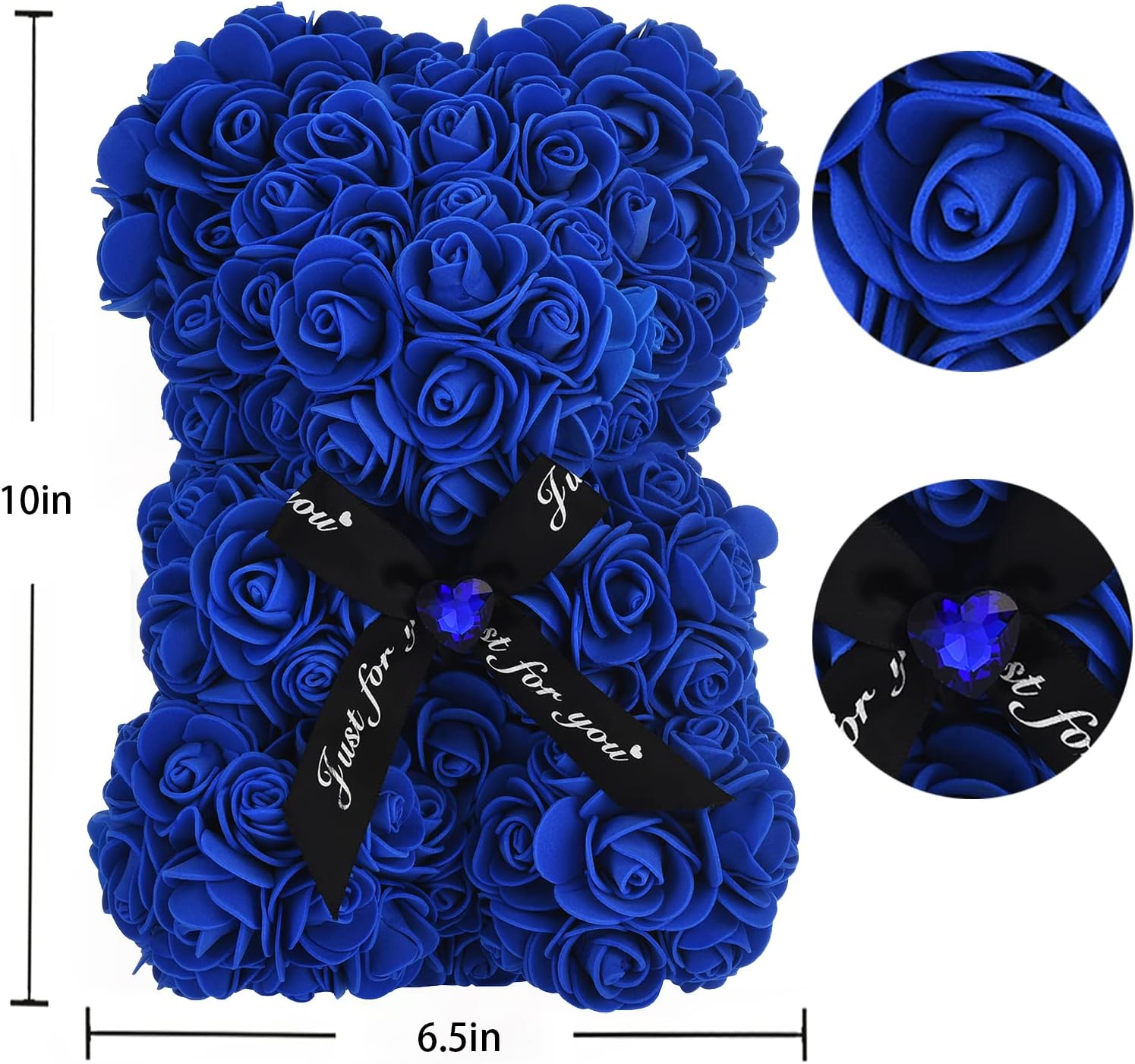Artificial Rose Flower Bear,Perfect Romantic Gift for Her, Valentine's Mother's Day, Christmas, Birthday,Thanksgiving Party Anniversary Girl Friend Wife with Heart-Shaped Diamond,Sapphire Bule - Image 2