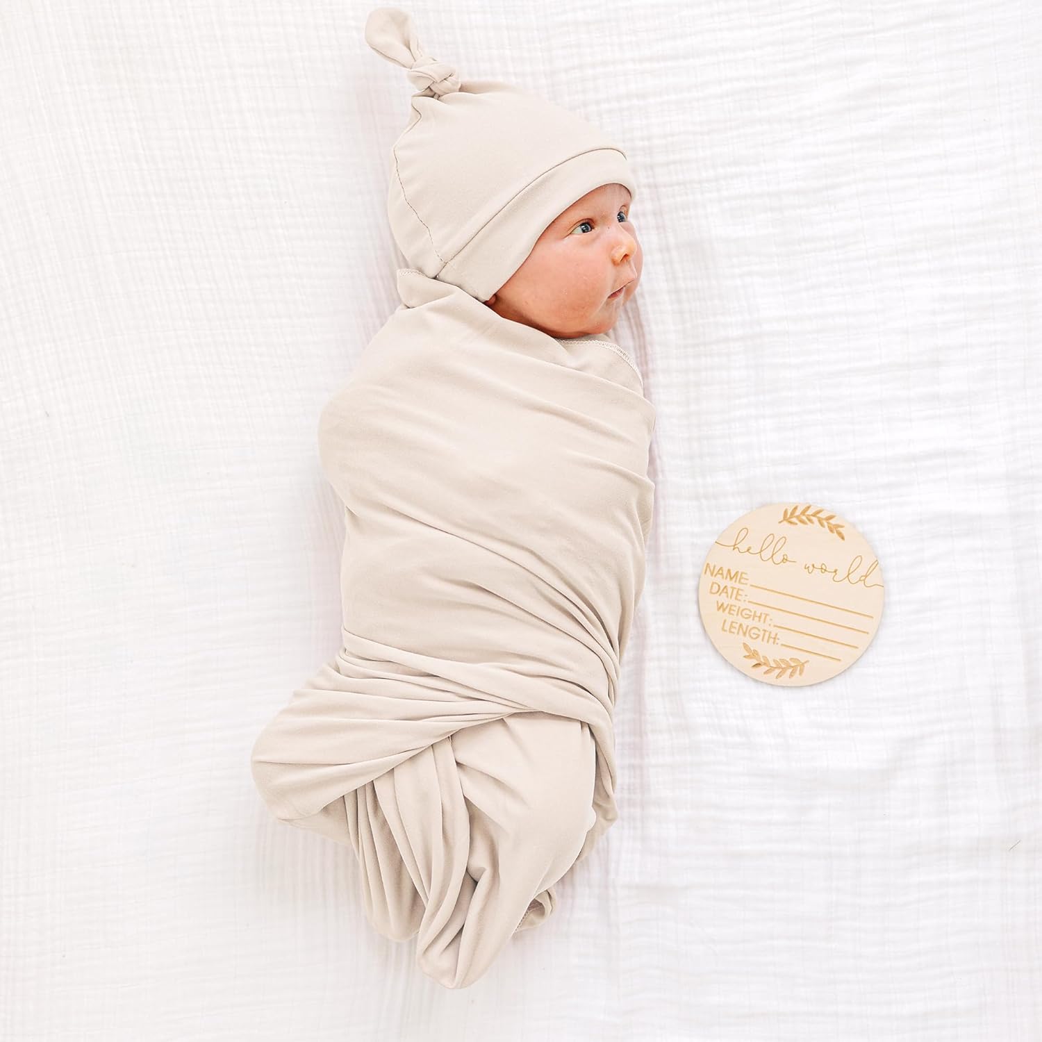 Konssy Baby Girl Newborn Receiving Blanket with Matching Headband and Beanie Set Baby Swaddle Nursery Swaddle Wrap - Image 2