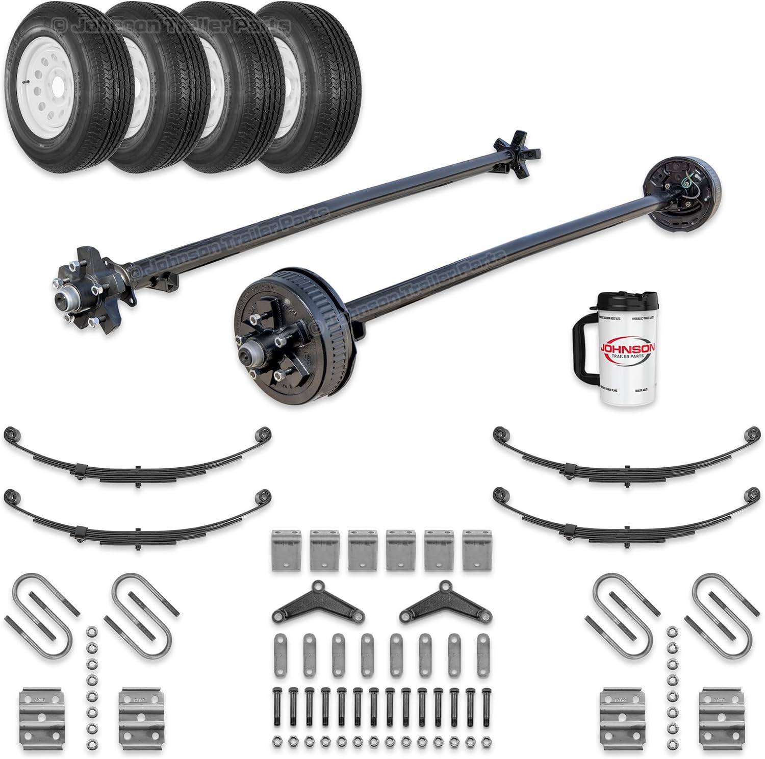 Dexter 3,500 lb Tandem Trailer Axle Kit – Electric Brake & Idler Axles – 95” Hub Face / 80” Spring Center – E-Z Lube Spindles – ST205/75R15 Radial Tires – Made in USA – 7,000 lb Running Gear Kit