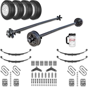 Dexter 3,500 lb Tandem Trailer Axle Kit Electric Brake & Idler Axles 95 Hub Face / 80 Spring Center E-Z Lube Spindles ST205/75R15 Radial Tires Made in USA 7,000 lb Running Gear Kit
