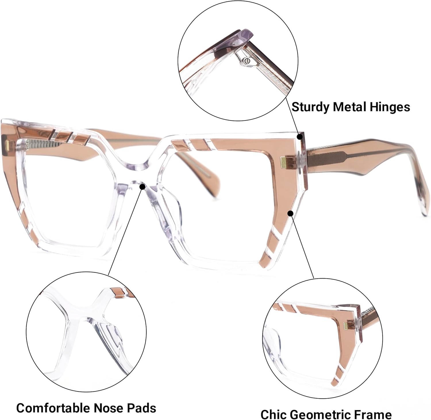 Zeelool Classic Square Eyeglasses Frame with Non-prescription Clear Lens for Women ZJGA150591 - Image 4