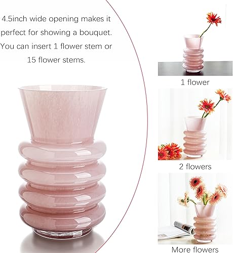 Miniatura 4 de 8 Inch Glass Flower Vases for Centerpiece,Thickened Pink Glass Vase for Flowers,Table Home Indoor Desk Decor,Ins Modern Boho Style Vase for Wedding