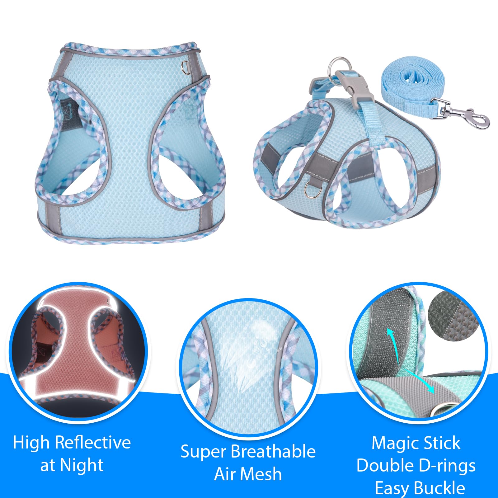 Lindo arnés a cuadros sin tirones para perros pequeños, malla suave y juego de arnés y correa para perros pequeños, fácil de caminar, chaleco de arnés para cachorros, gato, chihuahua,