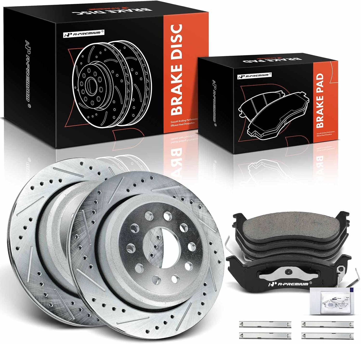 A-Premium 11.61 inch (295mm) Rear Drilled and Slotted Disc Brake Rotors + Ceramic Pads Kit Compatible with Select Lincoln Models - Town Car 2003-2011 4.6L, 6-PC Set