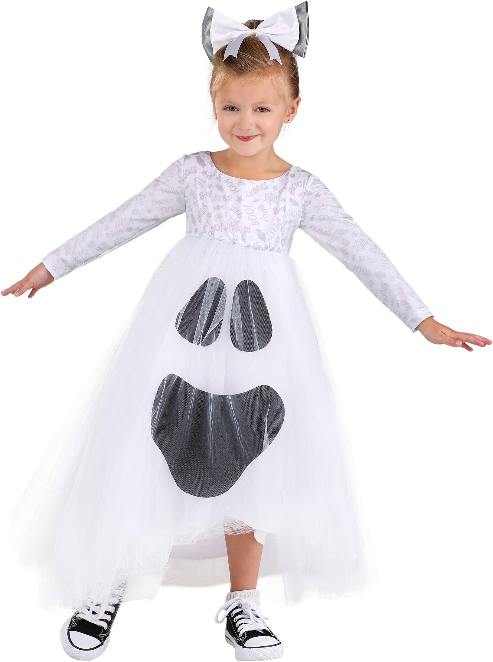 Ghost Tutu Toddler Costume - Halloween Dress with Tulle Skirt and Felt Ghost Face