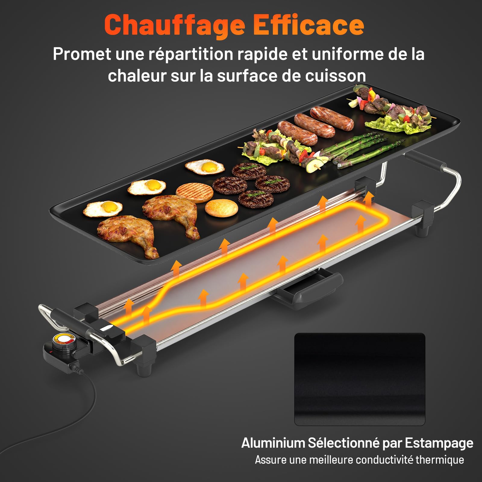 COSTWAY Plancha Électrique XL 1800W, Barbecue Electrique avec Revêtement Antiadhésif, Thermostat Réglable, Gril de Table Lavable avec Poignée Rembourrée pour 8 Personnes, 70 x 22 cm, Noir