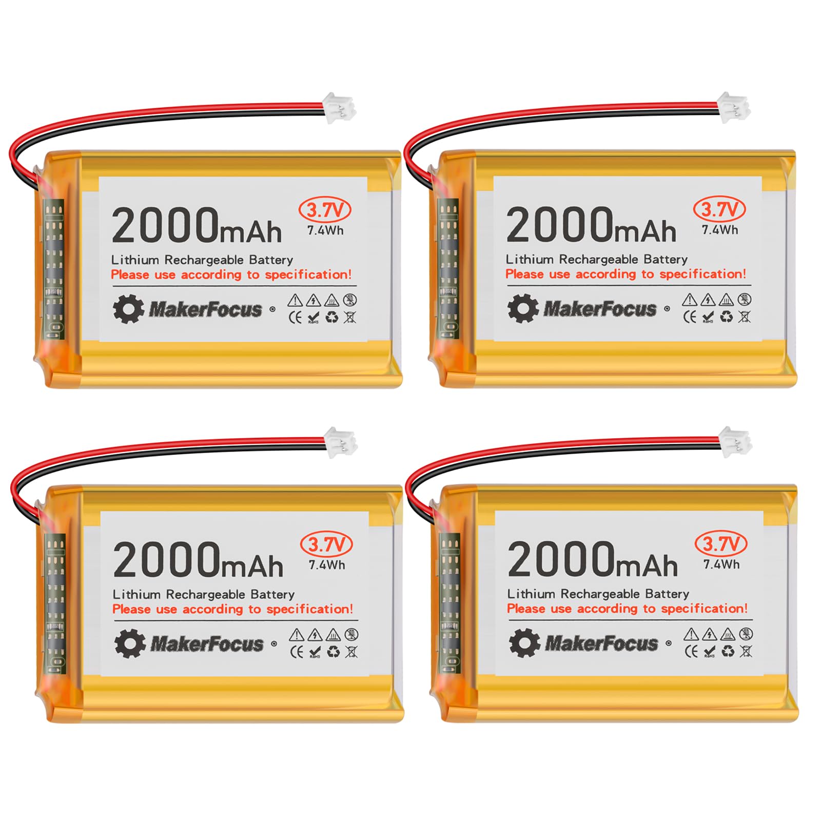 YELUFT 3.7V 2000mAh LiPo Battery for ESP32, Meshtastic Node 4pcs