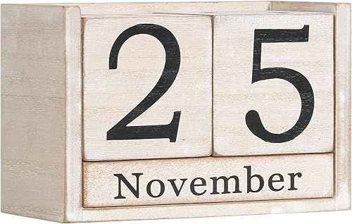 Miniatura 12 de Calendario de Bloques de Madera para Escritorio, Calendario Perpetuo de Escritorio de Tamaño Pequeño, Lindo Juego de Bloques de Fecha para