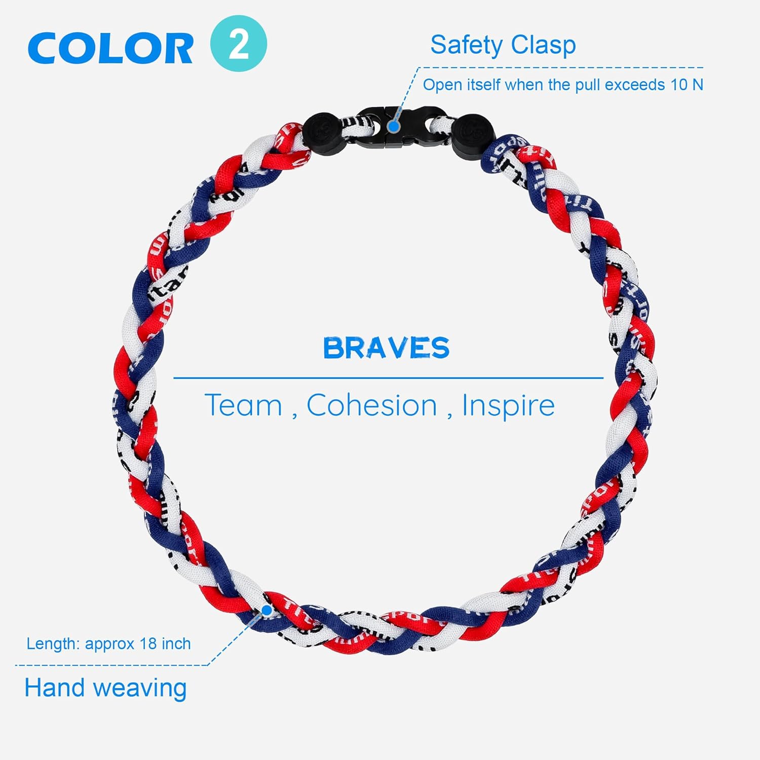 3 pcs Baseball Rope Necklaces, League Team Colors Braided Necklace, Baseball Team Gifts - Image 3